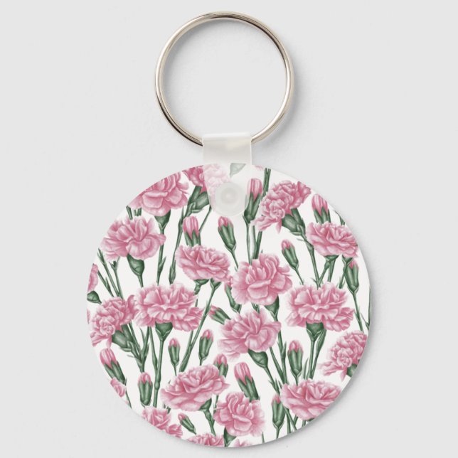 Pink carnations flowers key ring (Front)