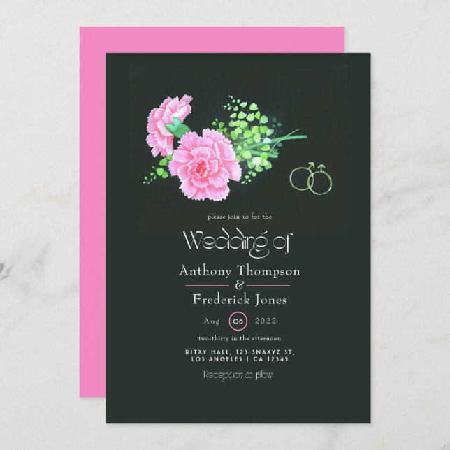 Pink Carnations Gay Wedding Invitation (Front/Back)