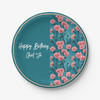 Pink Carnations Half Text Paper Plate