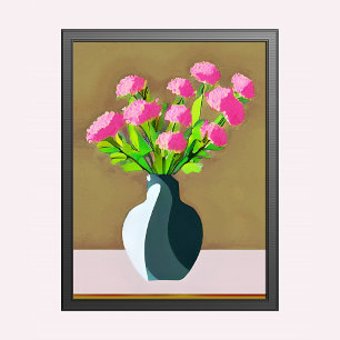 Pink Carnations in a Vase Modern Art Poster