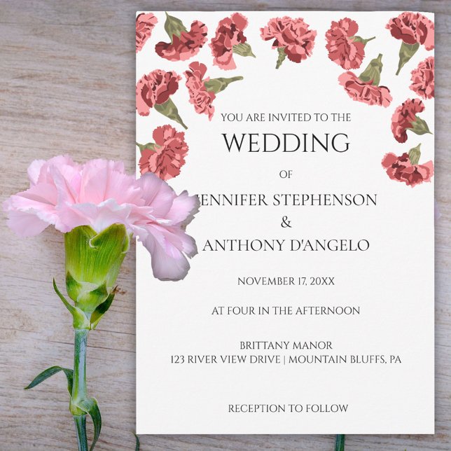 Pink Carnations Modern Floral Custom  Invitation (Creator Uploaded)
