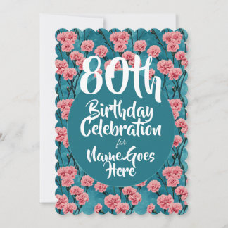 Pink Carnations on Teal Invitation