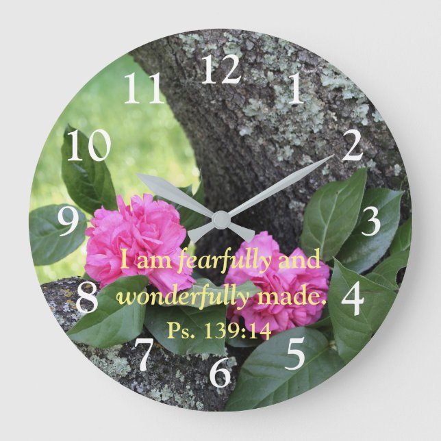 Pink Carnations Psalm Wall Clock (Front)