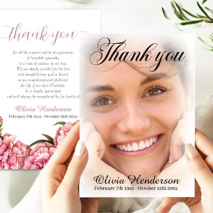 Pink Carnations Soft White Photo Memorial Thank You Card