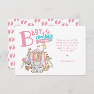 Pink Carnival Circus Baby Shower Thank You Card