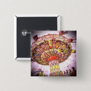 Pink carnival swing ride vintage photo stylish 15 cm square badge