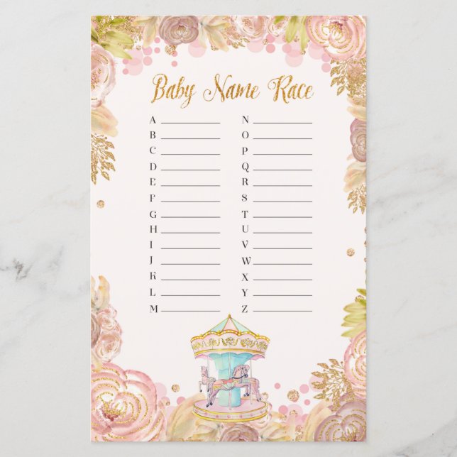 Pink Carousel Baby Name Race (Front)
