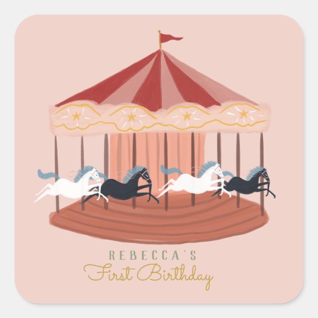 Pink Carousel Birthday  Gift Tags (Front)