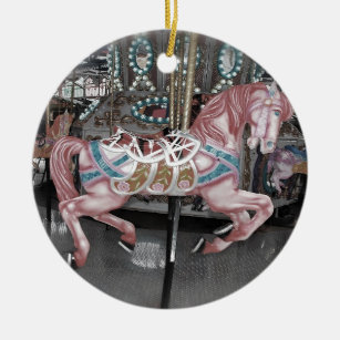 Pink carousel horse ceramic tree decoration