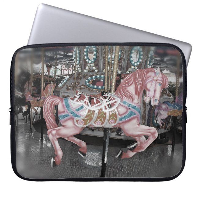 Pink carousel horse laptop sleeve (Front)