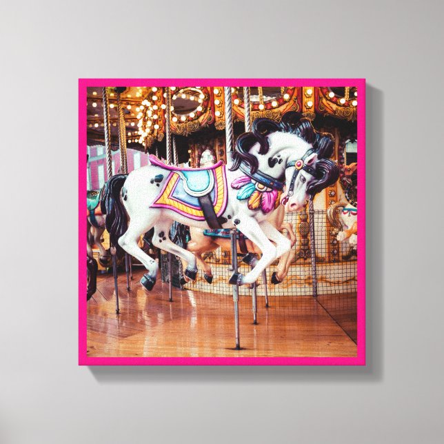 Pink Carousel Horse on the merry-go-round Canvas Print (Front)