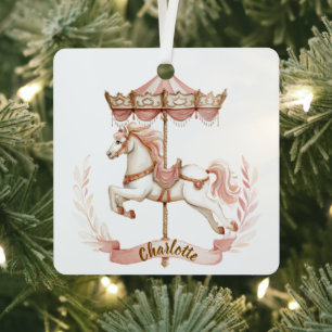 Pink Carousel Personalized Name Christmas Ornament