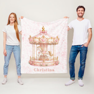 Pink Carousel Princess Birthday Party Fleece Blanket
