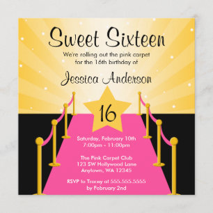 Pink Carpet Hollywood Sweet 16 Birthday Party Invitation
