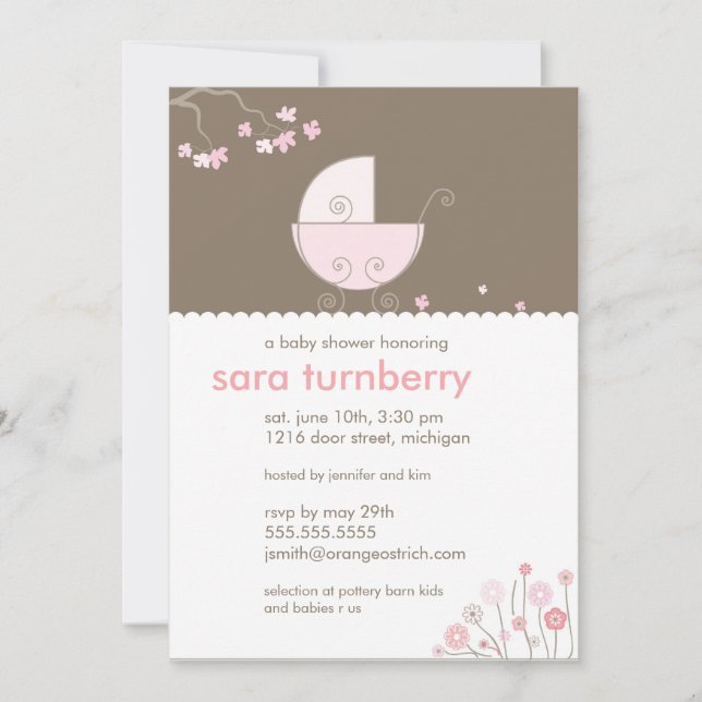 Pink Carriage Baby Shower Invitation (Front)
