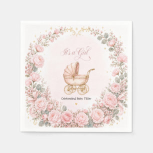 Pink Carriage It's a Girl Baby Shower Personalized Napkin