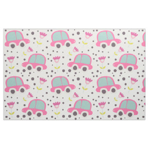 Pink Cars and Flowers Fabric