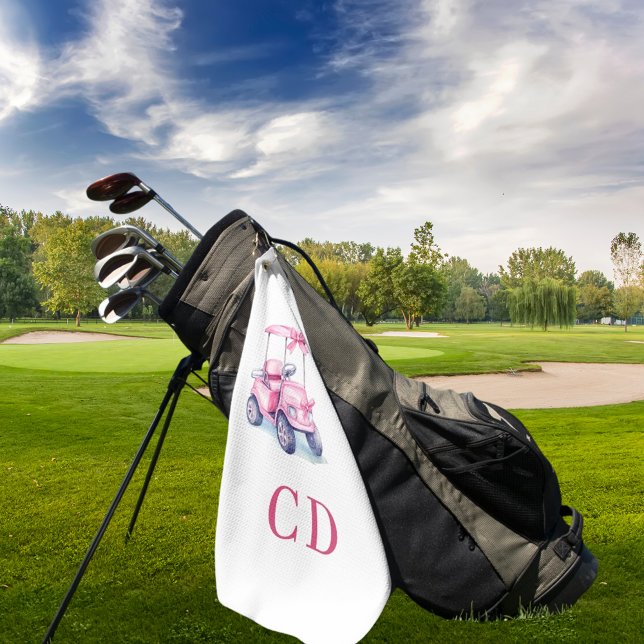 Pink cart monogram golf towel (Creator Uploaded)