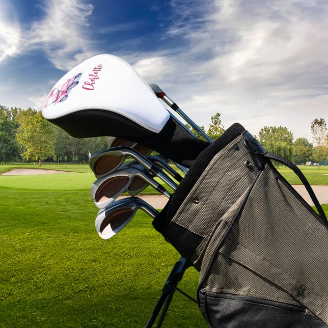 Pink cart monogram script golf head cover (Creator Uploaded)
