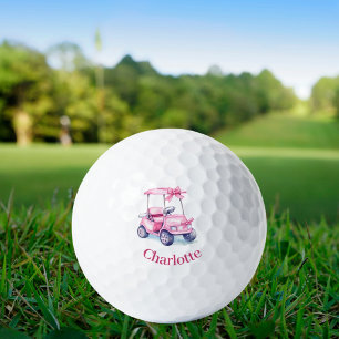 Pink cart name golf balls