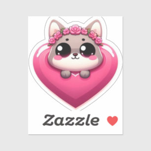 Pink Cartoon Animal Heart Sticker