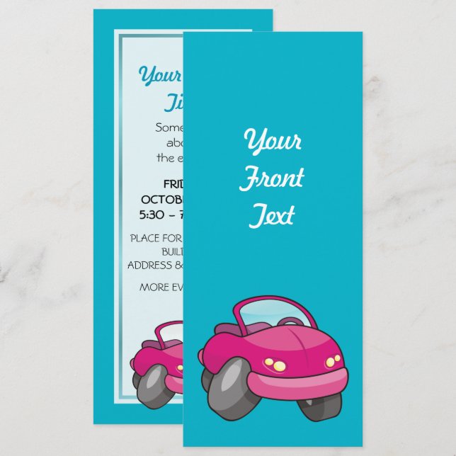 Pink Cartoon Car Invitation (Front/Back)