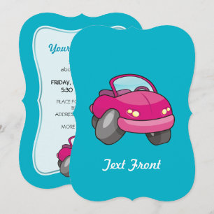 Pink Cartoon Car Invitation