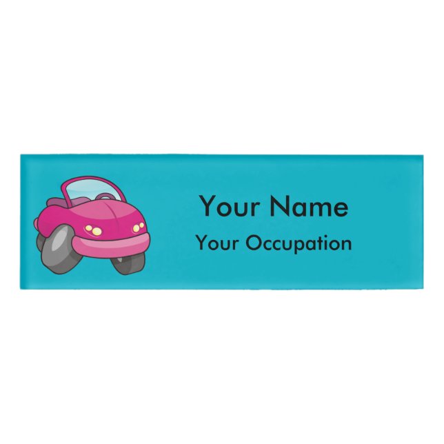 Pink Cartoon Car Name Tag (Front)