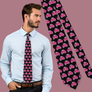 Pink Cartoon Car Pattern Tie