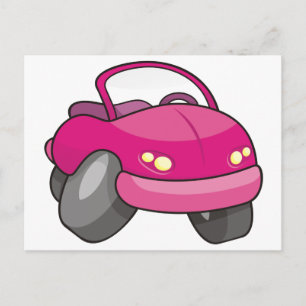 Pink Cartoon Car Postcard