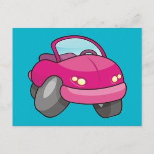 Pink Cartoon Car Postcard