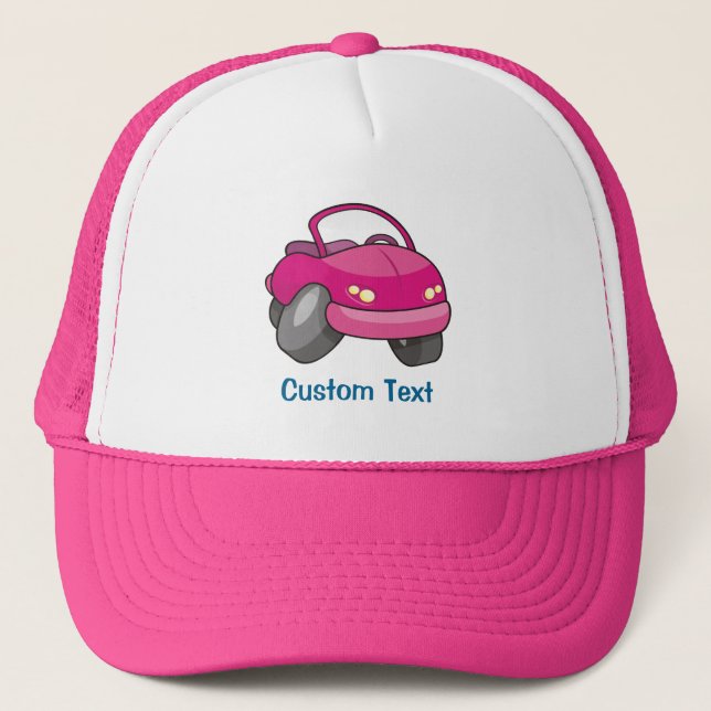 Pink Cartoon Car Trucker Hat (Front)