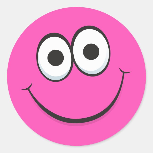 Pink cartoon face with happy smile stickers (Front)