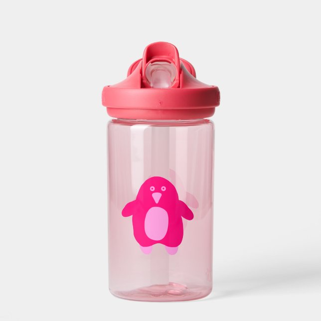 Pink Cartoon Penguin  Water Bottle (Front)