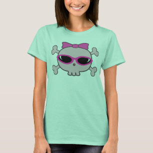 Pink Cartoon Skull & Crossbones With Sunglasses T-Shirt