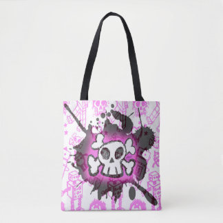 Pink Cartoon Skull Tote Bag