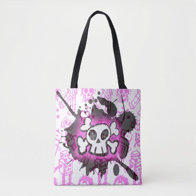 Pink Cartoon Skull Tote Bag (Front)