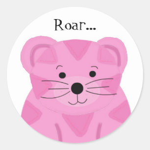Pink Cartoon Tiger Classic Round Sticker