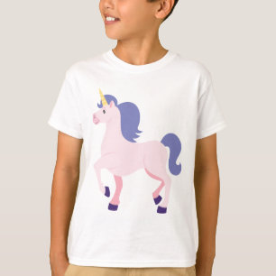 Pink Cartoon Unicorn with Purple Mane and Tail T-Shirt