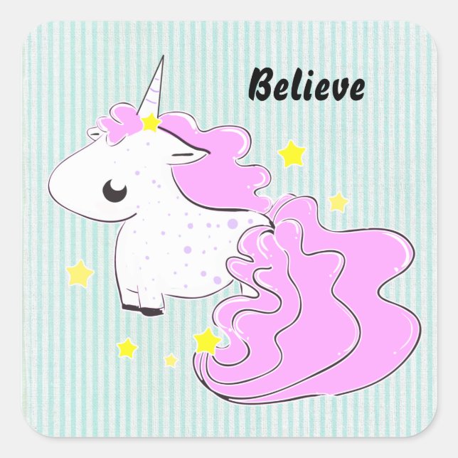 Pink cartoon unicorn with stars sticker (Front)