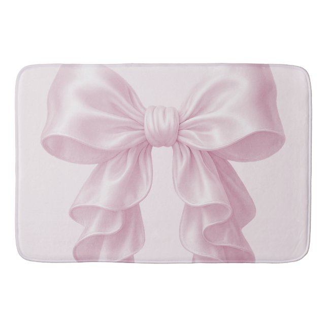 Pink Cascade Ruffle Bow Elegant Posh Girly Bath Mat (Front)