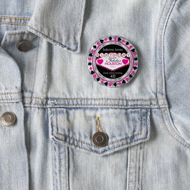 Pink Casino Birthday Party  - DIY City & State 6 Cm Round Badge (In Situ)