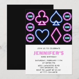 Pink Casino theme Gambling Poker 53rd birthday Invitation