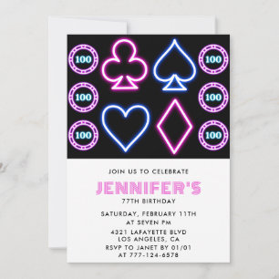 Pink Casino theme Gambling Poker 77th birthday Invitation
