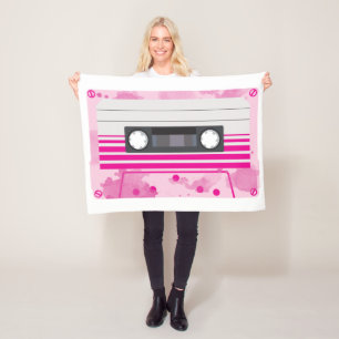 Pink Cassette Tape with Pink Watercolor Splashes Fleece Blanket