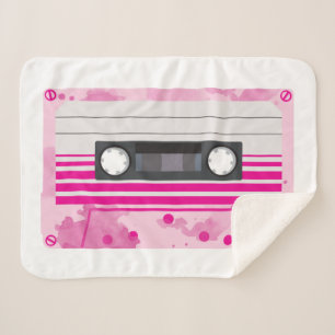 Pink Cassette Tape with Pink Watercolor Splashes Sherpa Blanket
