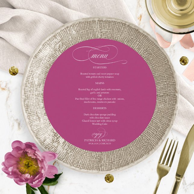 Pink Cassis Elegant Round Wedding Menu (Creator Uploaded)