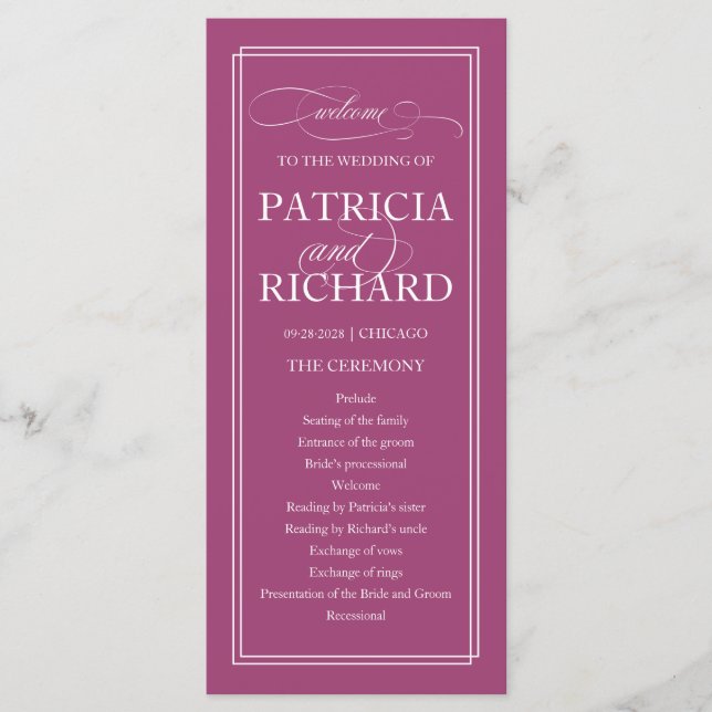 Pink Cassis Elegant Wedding Ceremony Program Programme (Front)