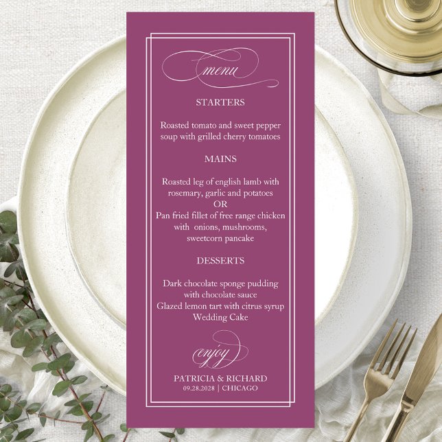 Pink Cassis Simple Elegant 4x9 Wedding Menu (Creator Uploaded)