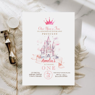 Pink Castel First Princess Birthday Party Invitation